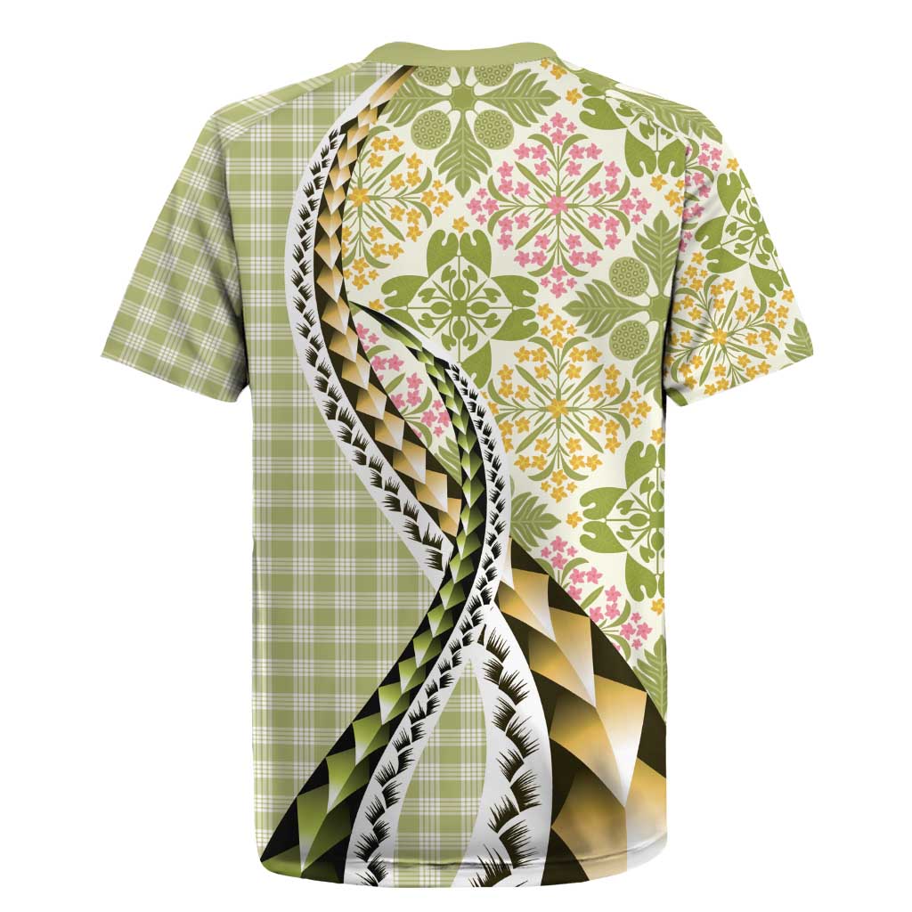 Aloha Vintage Palaka Floral Hawaiian Quilt Rugby Jersey Omaomao Motif LT9 - Polynesian Pride