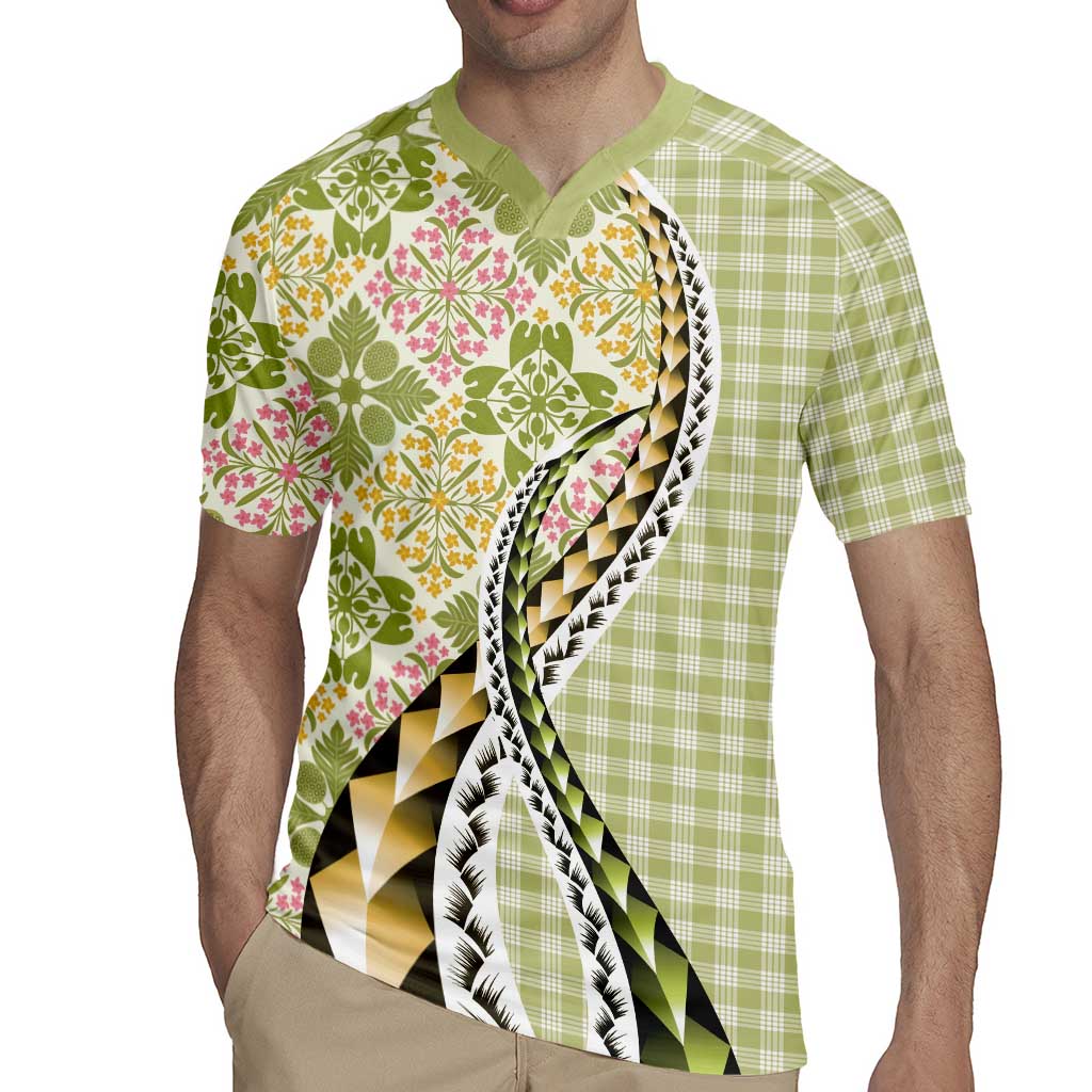 Aloha Vintage Palaka Floral Hawaiian Quilt Rugby Jersey Omaomao Motif LT9 - Polynesian Pride