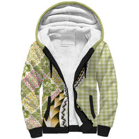 Aloha Vintage Palaka Floral Hawaiian Quilt Sherpa Hoodie Omaomao Motif LT9 Unisex Lime - Polynesian Pride