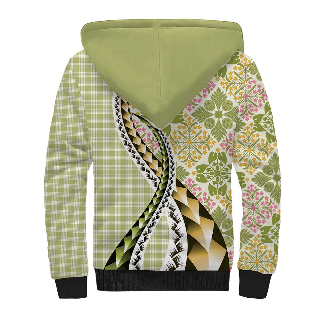 Aloha Vintage Palaka Floral Hawaiian Quilt Sherpa Hoodie Omaomao Motif LT9 - Polynesian Pride