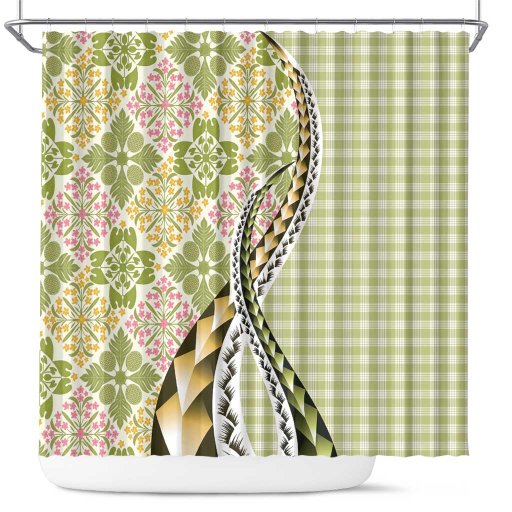 Aloha Vintage Palaka Floral Hawaiian Quilt Shower Curtain Omaomao Motif LT9 Lime - Polynesian Pride