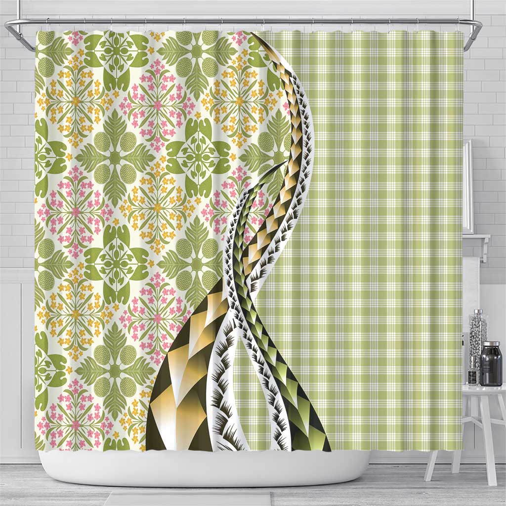 Aloha Vintage Palaka Floral Hawaiian Quilt Shower Curtain Omaomao Motif LT9 - Polynesian Pride