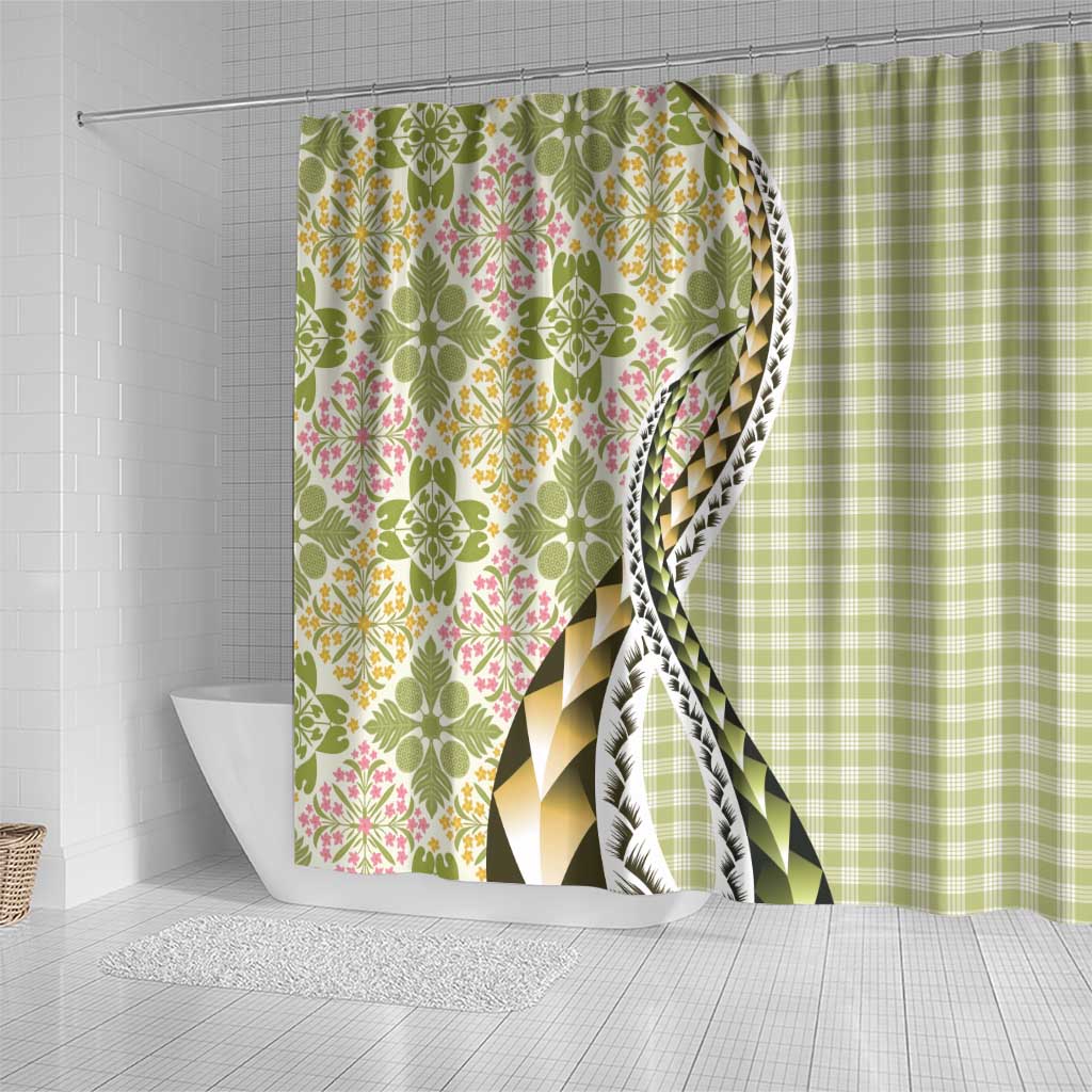 Aloha Vintage Palaka Floral Hawaiian Quilt Shower Curtain Omaomao Motif LT9 - Polynesian Pride