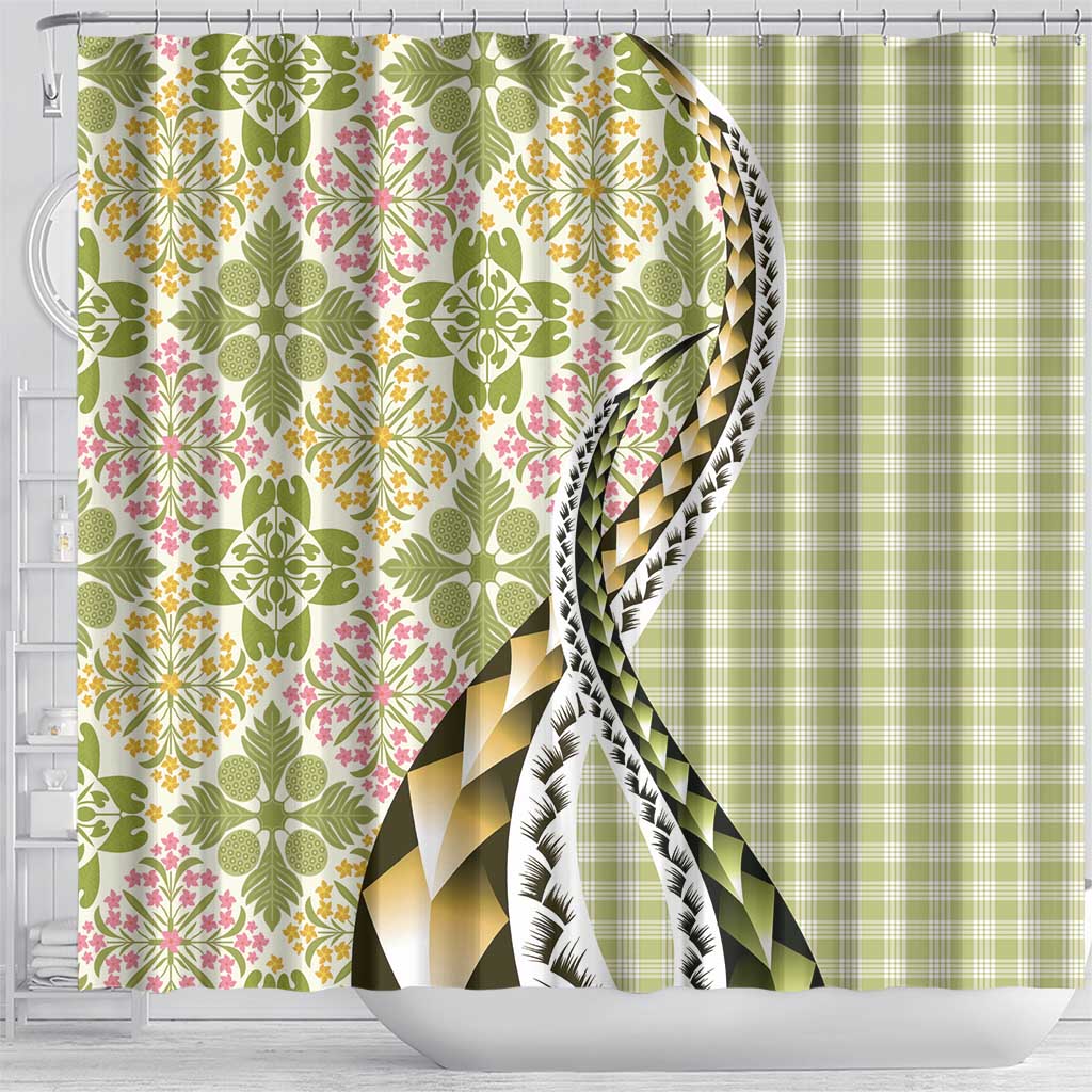Aloha Vintage Palaka Floral Hawaiian Quilt Shower Curtain Omaomao Motif LT9 - Polynesian Pride
