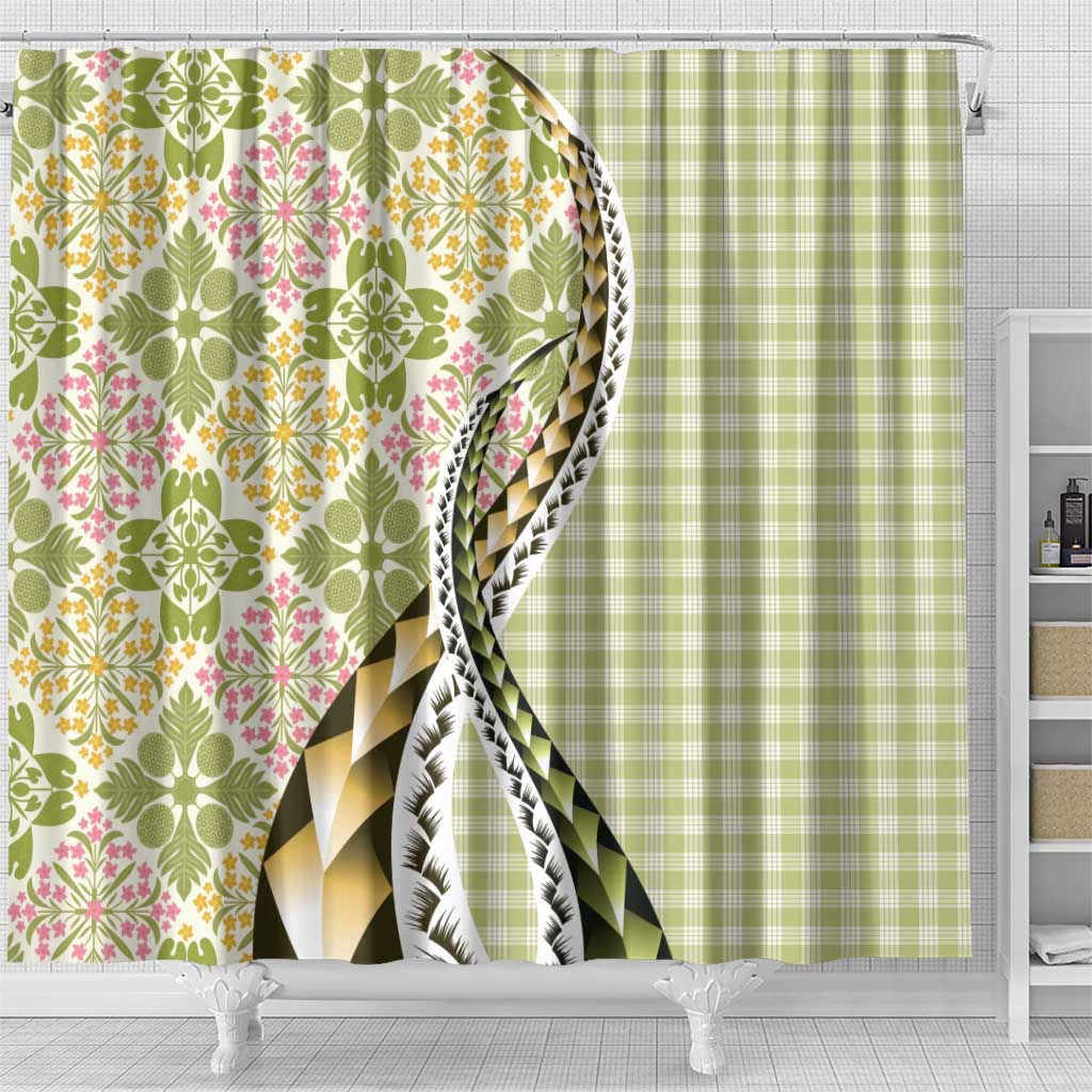 Aloha Vintage Palaka Floral Hawaiian Quilt Shower Curtain Omaomao Motif LT9 - Polynesian Pride
