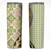 Aloha Vintage Palaka Floral Hawaiian Quilt Skinny Tumbler Omaomao Motif LT9 Lime - Polynesian Pride