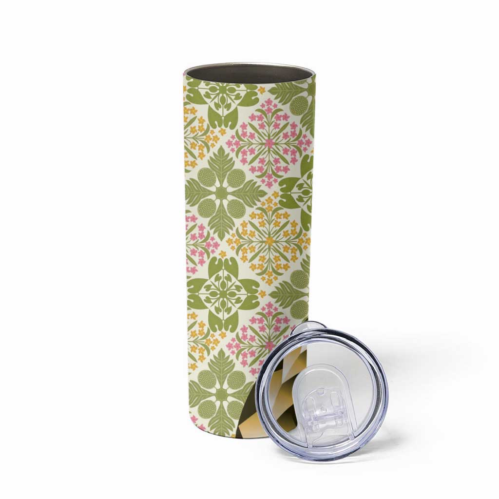 Aloha Vintage Palaka Floral Hawaiian Quilt Skinny Tumbler Omaomao Motif LT9 - Polynesian Pride