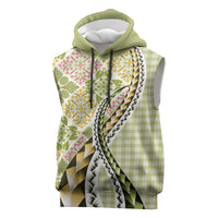 Aloha Vintage Palaka Floral Hawaiian Quilt Sleeveless Hoodie Omaomao Motif LT9 Lime - Polynesian Pride