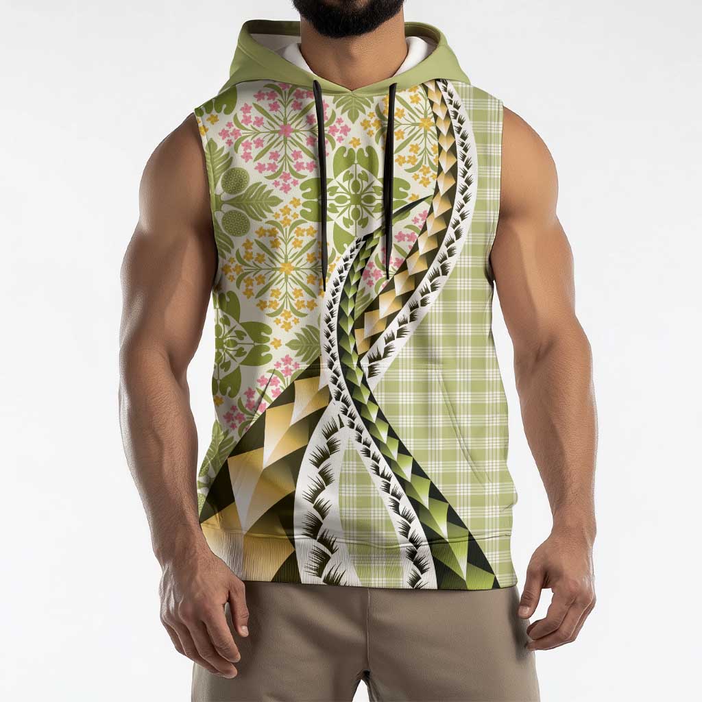 Aloha Vintage Palaka Floral Hawaiian Quilt Sleeveless Hoodie Omaomao Motif LT9 - Polynesian Pride