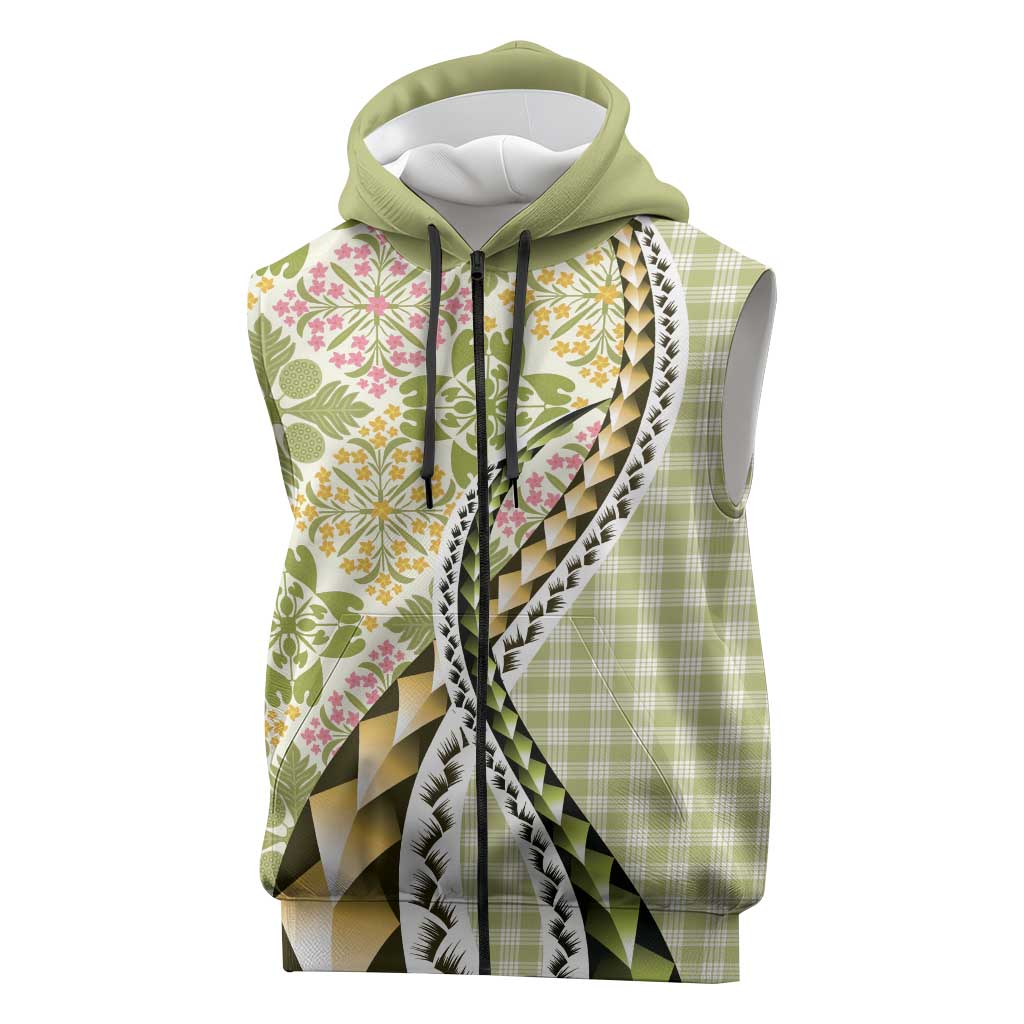 Aloha Vintage Palaka Floral Hawaiian Quilt Sleeveless Zip Hoodie Omaomao Motif LT9