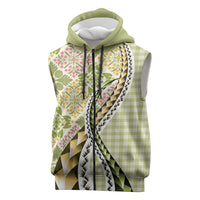 Aloha Vintage Palaka Floral Hawaiian Quilt Sleeveless Zip Hoodie Omaomao Motif LT9 Lime - Polynesian Pride