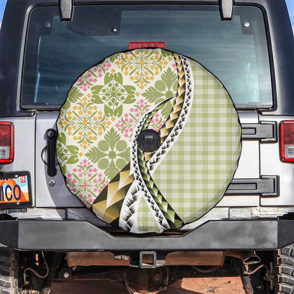 Aloha Vintage Palaka Floral Hawaiian Quilt Spare Tire Cover Omaomao Motif LT9 Lime - Polynesian Pride