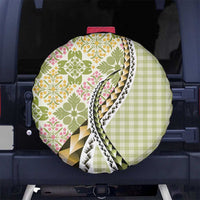 Aloha Vintage Palaka Floral Hawaiian Quilt Spare Tire Cover Omaomao Motif LT9 No hole Lime - Polynesian Pride