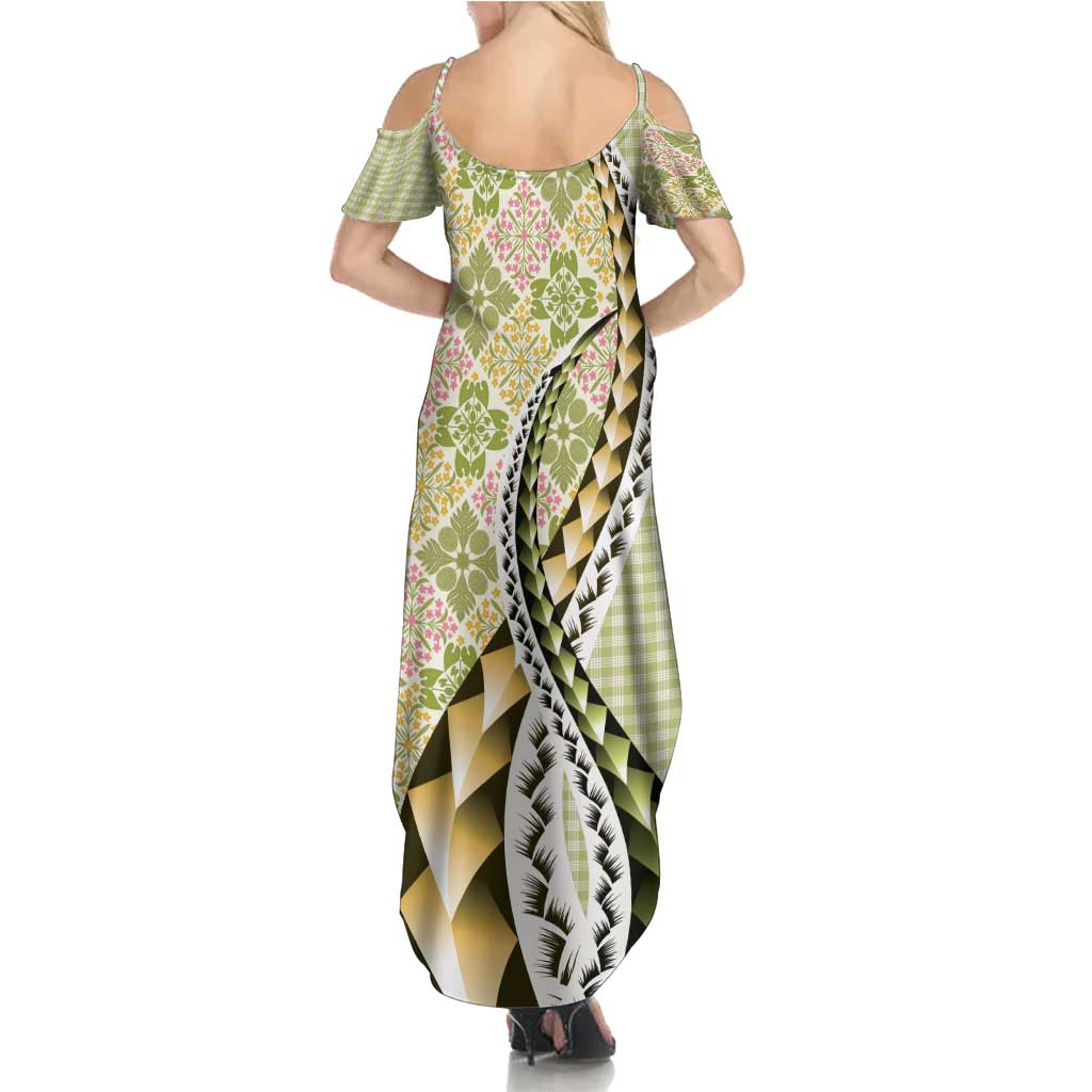 Aloha Vintage Palaka Floral Hawaiian Quilt Summer Maxi Dress Omaomao Motif LT9 - Polynesian Pride