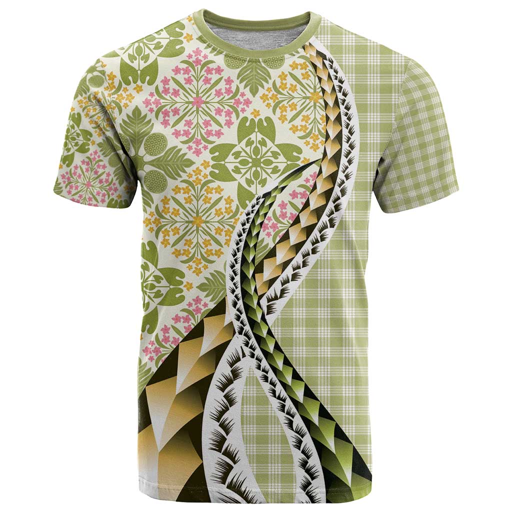 Aloha Vintage Palaka Floral Hawaiian Quilt T Shirt Omaomao Motif LT9 Lime - Polynesian Pride