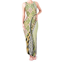 Aloha Vintage Palaka Floral Hawaiian Quilt Tank Maxi Dress Omaomao Motif LT9 Women Lime - Polynesian Pride