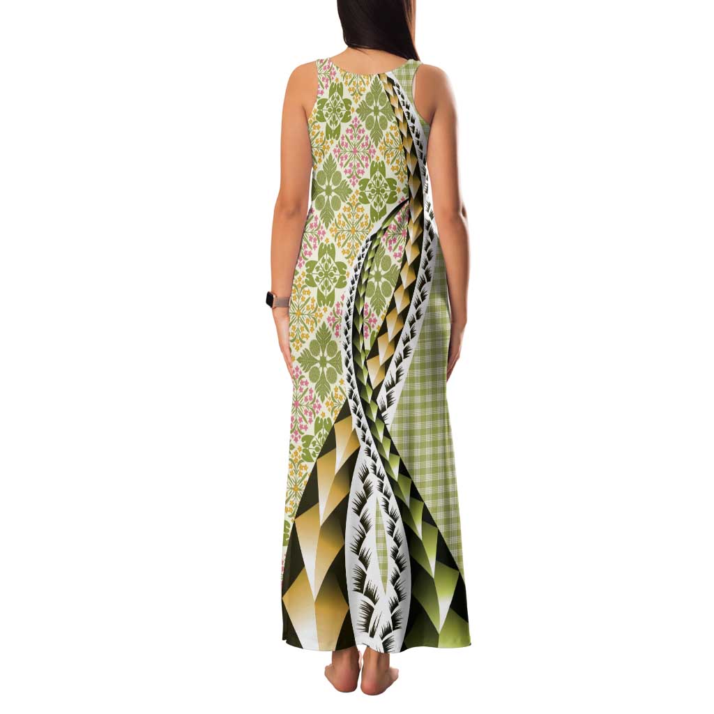 Aloha Vintage Palaka Floral Hawaiian Quilt Tank Maxi Dress Omaomao Motif LT9 - Polynesian Pride