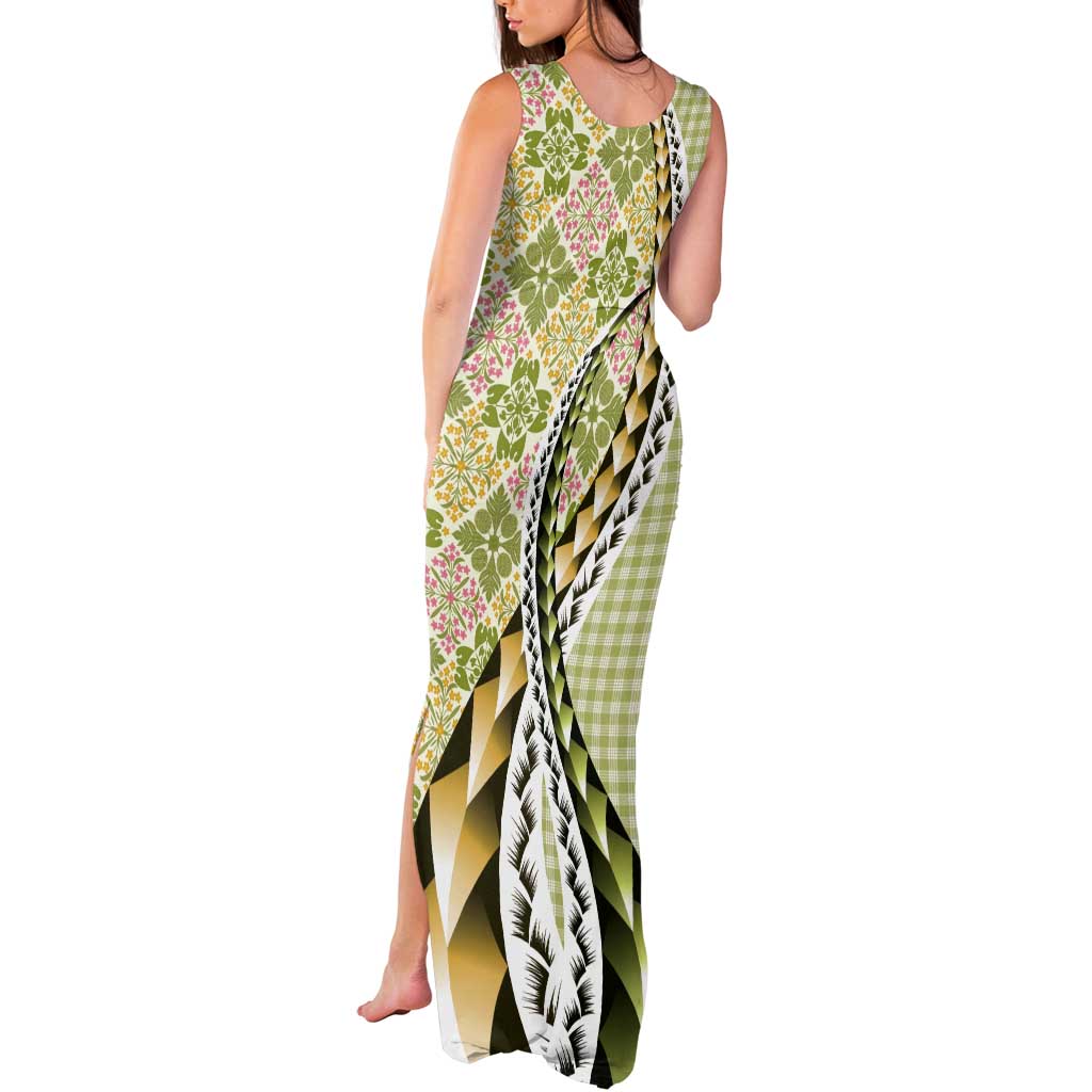 Aloha Vintage Palaka Floral Hawaiian Quilt Tank Maxi Dress Omaomao Motif LT9 - Polynesian Pride