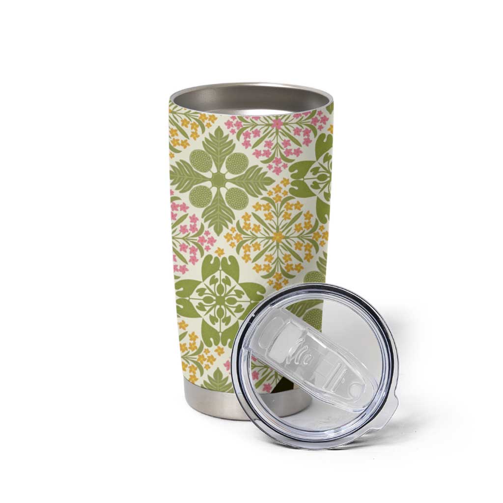 Aloha Vintage Palaka Floral Hawaiian Quilt Tumbler Cup Omaomao Motif LT9 - Polynesian Pride