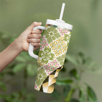 Aloha Vintage Palaka Floral Hawaiian Quilt Tumbler With Handle Omaomao Motif LT9 - Polynesian Pride