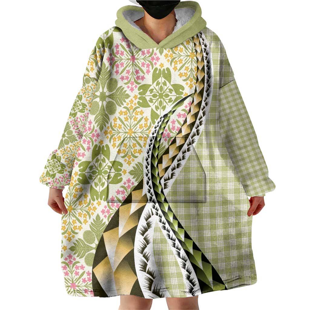 Aloha Vintage Palaka Floral Hawaiian Quilt Wearable Blanket Hoodie Omaomao Motif LT9 - Polynesian Pride