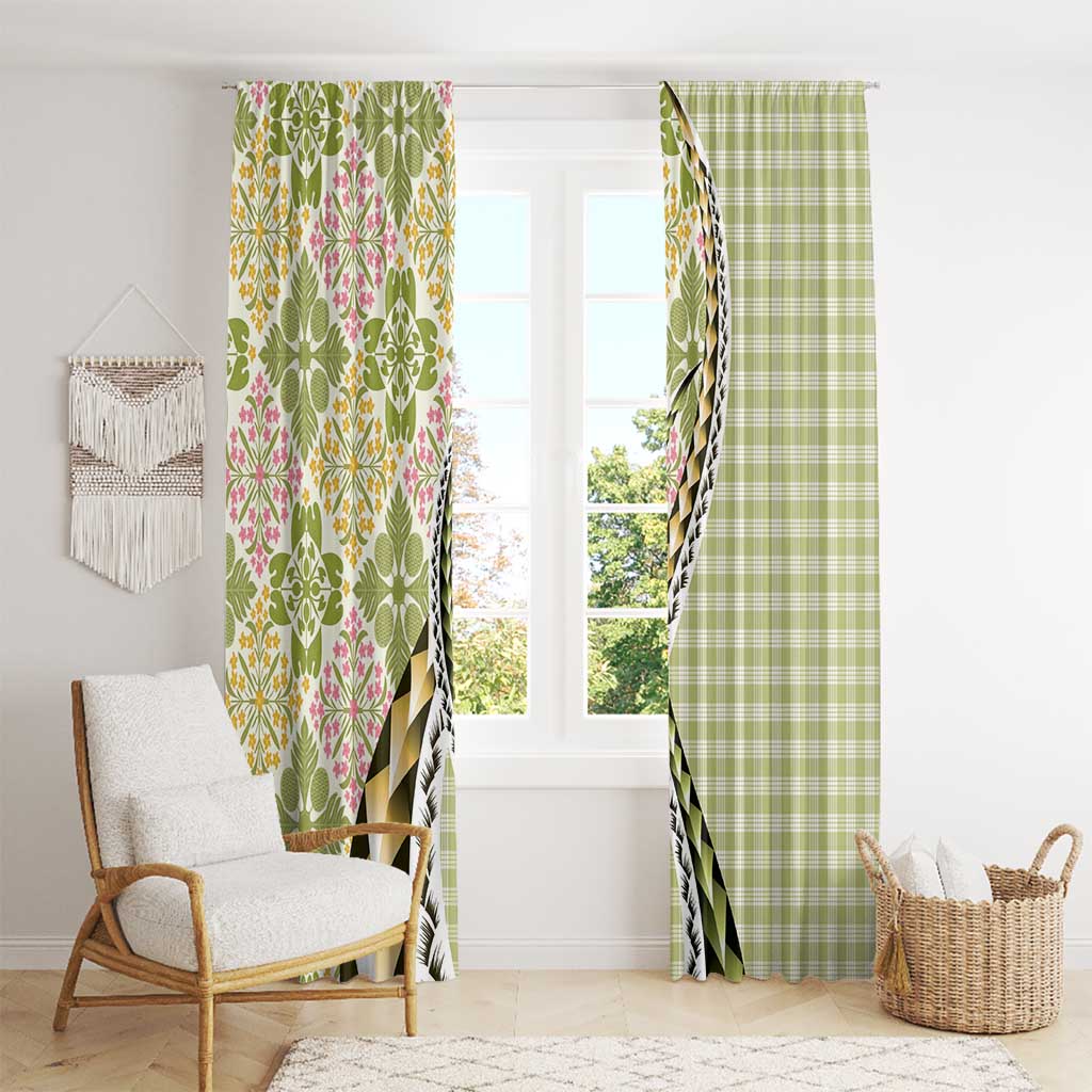 Aloha Vintage Palaka Floral Hawaiian Quilt Window Curtain Omaomao Motif - Polynesian Pride
