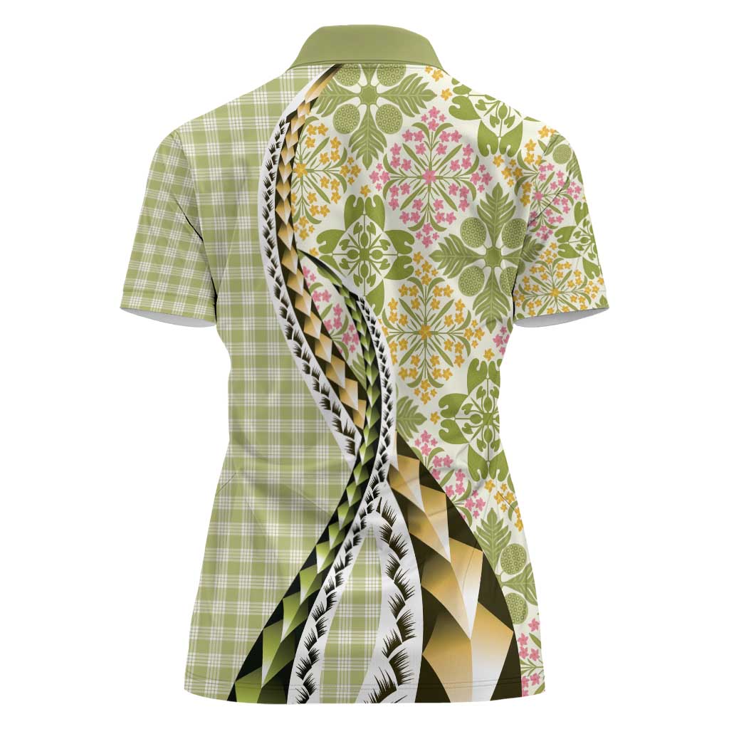 Aloha Vintage Palaka Floral Hawaiian Quilt Women Polo Shirt Omaomao Motif - Polynesian Pride