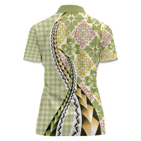 Aloha Vintage Palaka Floral Hawaiian Quilt Women Polo Shirt Omaomao Motif - Polynesian Pride