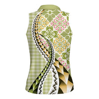 Aloha Vintage Palaka Floral Hawaiian Quilt Women Sleeveless Polo Shirt Omaomao Motif LT9 - Polynesian Pride