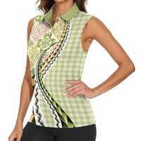 Aloha Vintage Palaka Floral Hawaiian Quilt Women Sleeveless Polo Shirt Omaomao Motif LT9 - Polynesian Pride