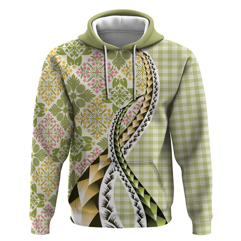 Aloha Vintage Palaka Floral Hawaiian Quilt Zip Hoodie Omaomao Motif LT9 Pullover Hoodie Lime - Polynesian Pride