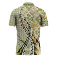 Aloha Vintage Palaka Floral Hawaiian Quilt Zipper Polo Shirt Omaomao Motif LT9 - Polynesian Pride