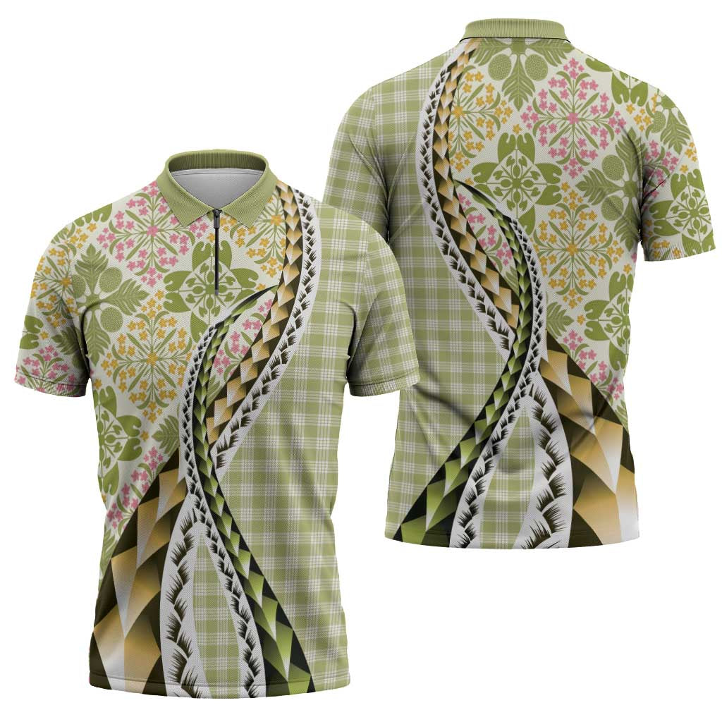 Aloha Vintage Palaka Floral Hawaiian Quilt Zipper Polo Shirt Omaomao Motif LT9 - Polynesian Pride