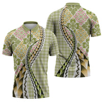 Aloha Vintage Palaka Floral Hawaiian Quilt Zipper Polo Shirt Omaomao Motif LT9 - Polynesian Pride