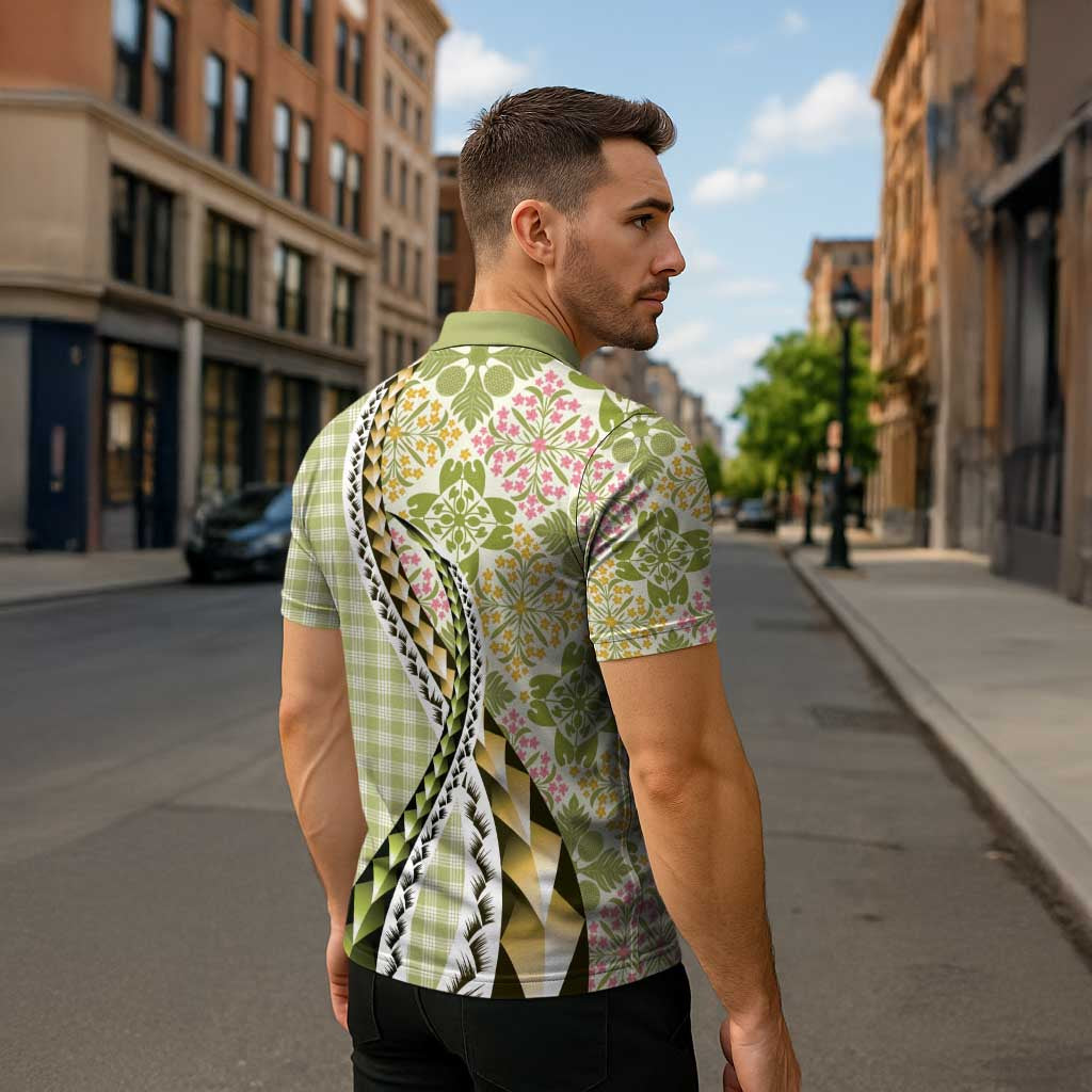 Aloha Vintage Palaka Floral Hawaiian Quilt Zipper Polo Shirt Omaomao Motif LT9 - Polynesian Pride