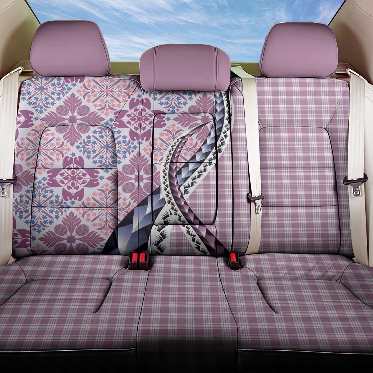 Aloha Vintage Palaka Floral Hawaiian Quilt Back Car Seat Cover Akala Motif LT9 One Size Pink - Polynesian Pride