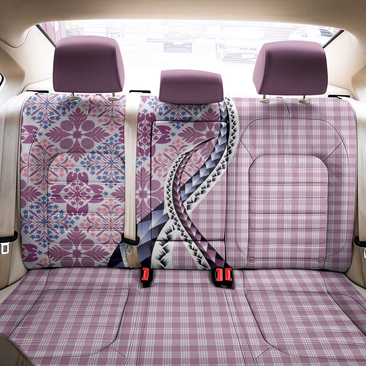 Aloha Vintage Palaka Floral Hawaiian Quilt Back Car Seat Cover Akala Motif LT9 - Polynesian Pride