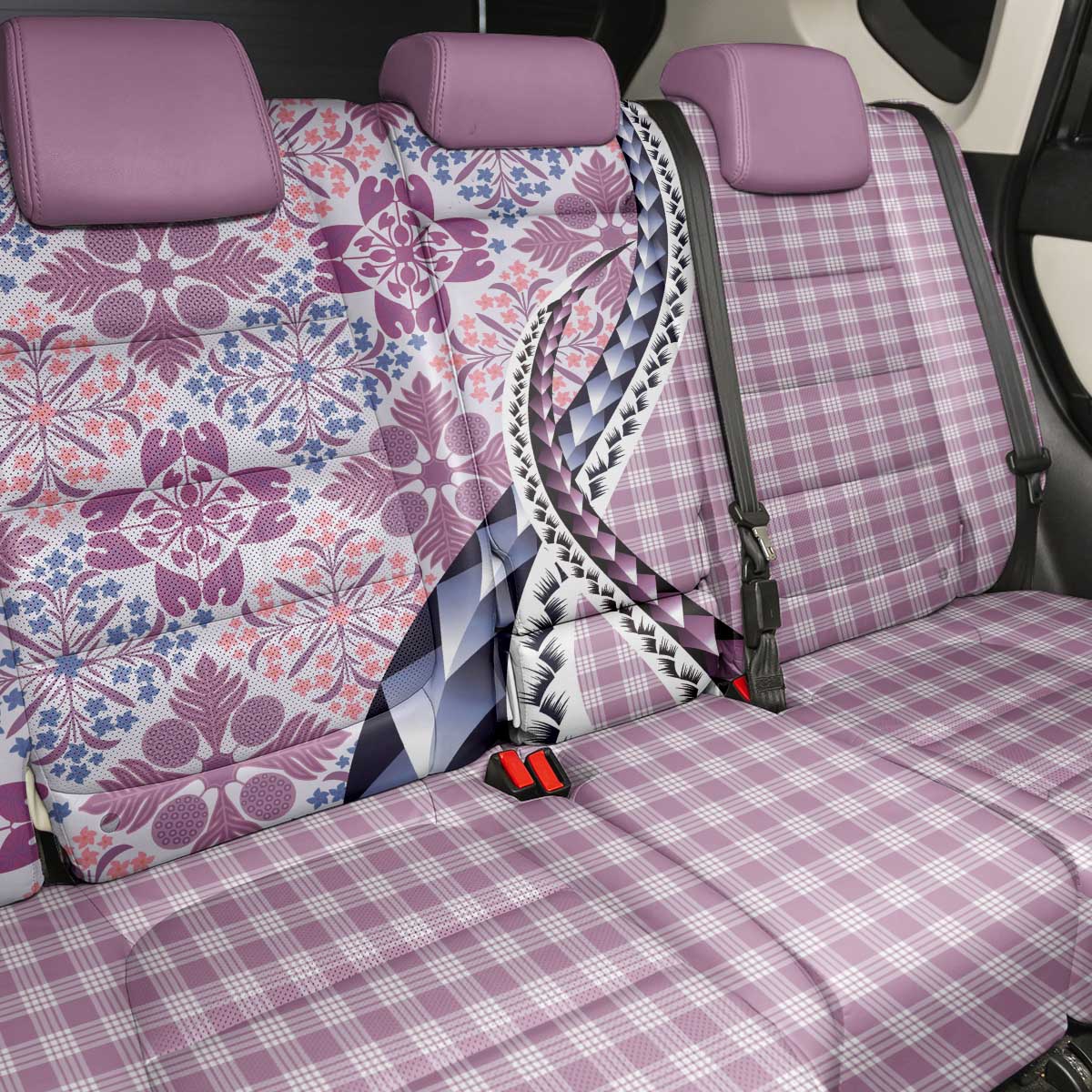 Aloha Vintage Palaka Floral Hawaiian Quilt Back Car Seat Cover Akala Motif LT9 - Polynesian Pride