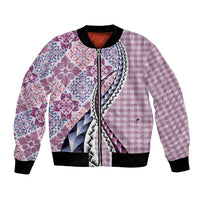 Aloha Vintage Palaka Floral Hawaiian Quilt Bomber Jacket Akala Motif - Polynesian Pride