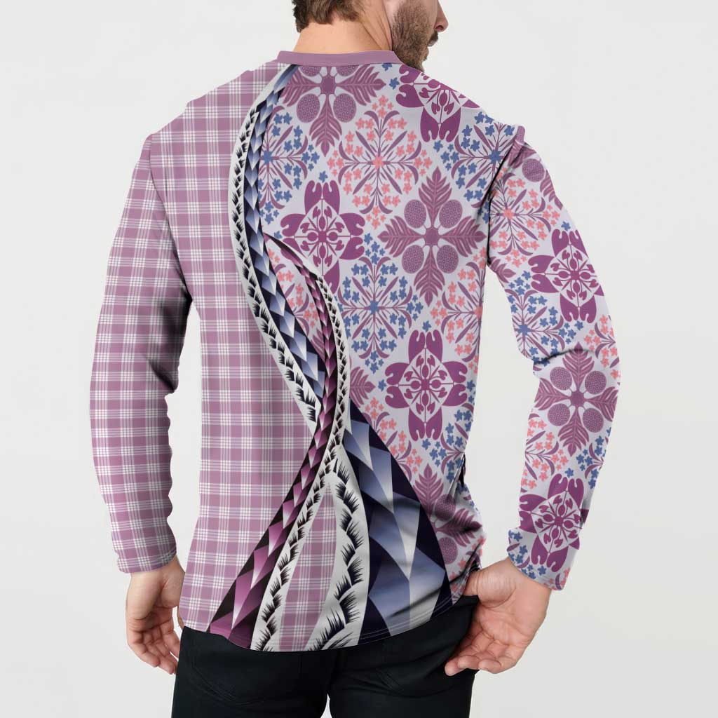 Aloha Vintage Palaka Floral Hawaiian Quilt Button Sweatshirt Akala Motif - Polynesian Pride