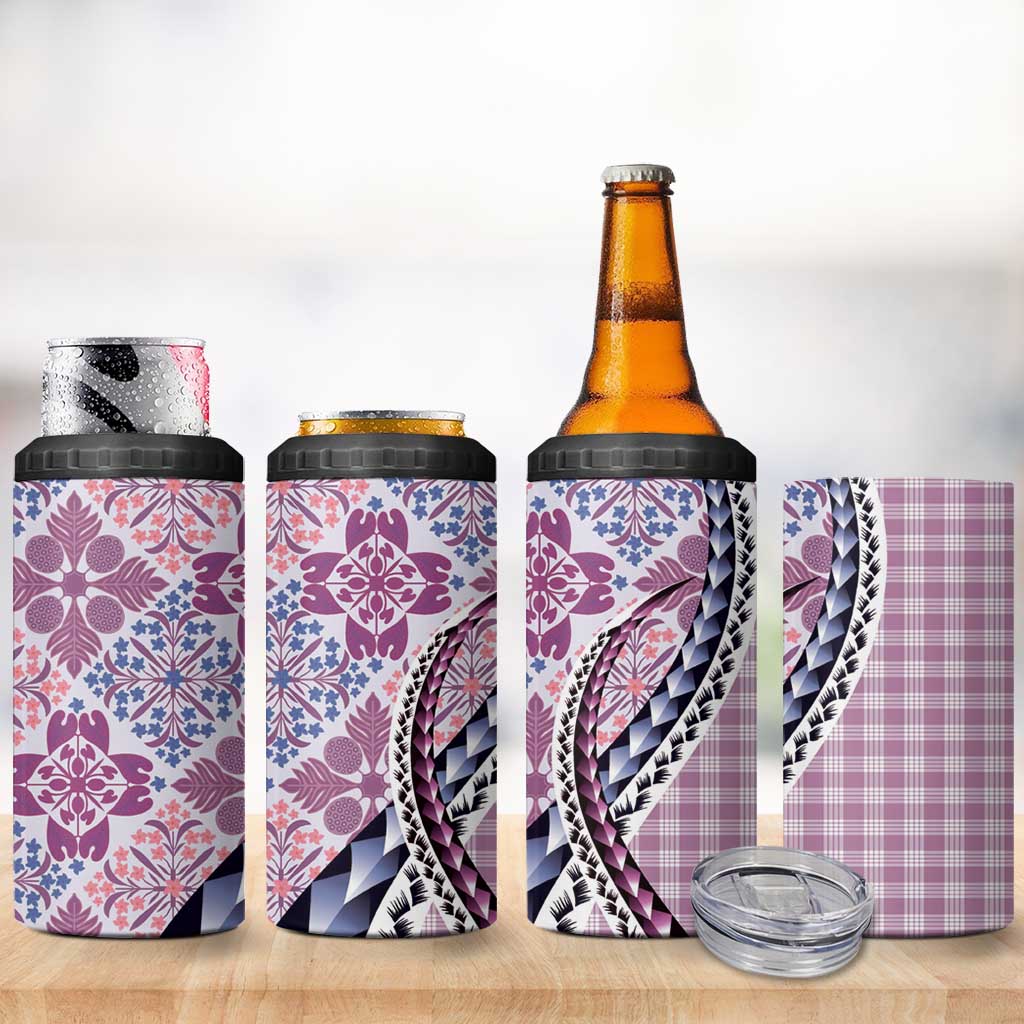 Aloha Vintage Palaka Floral Hawaiian Quilt 4 in 1 Can Cooler Tumbler Akala Motif LT9 - Polynesian Pride