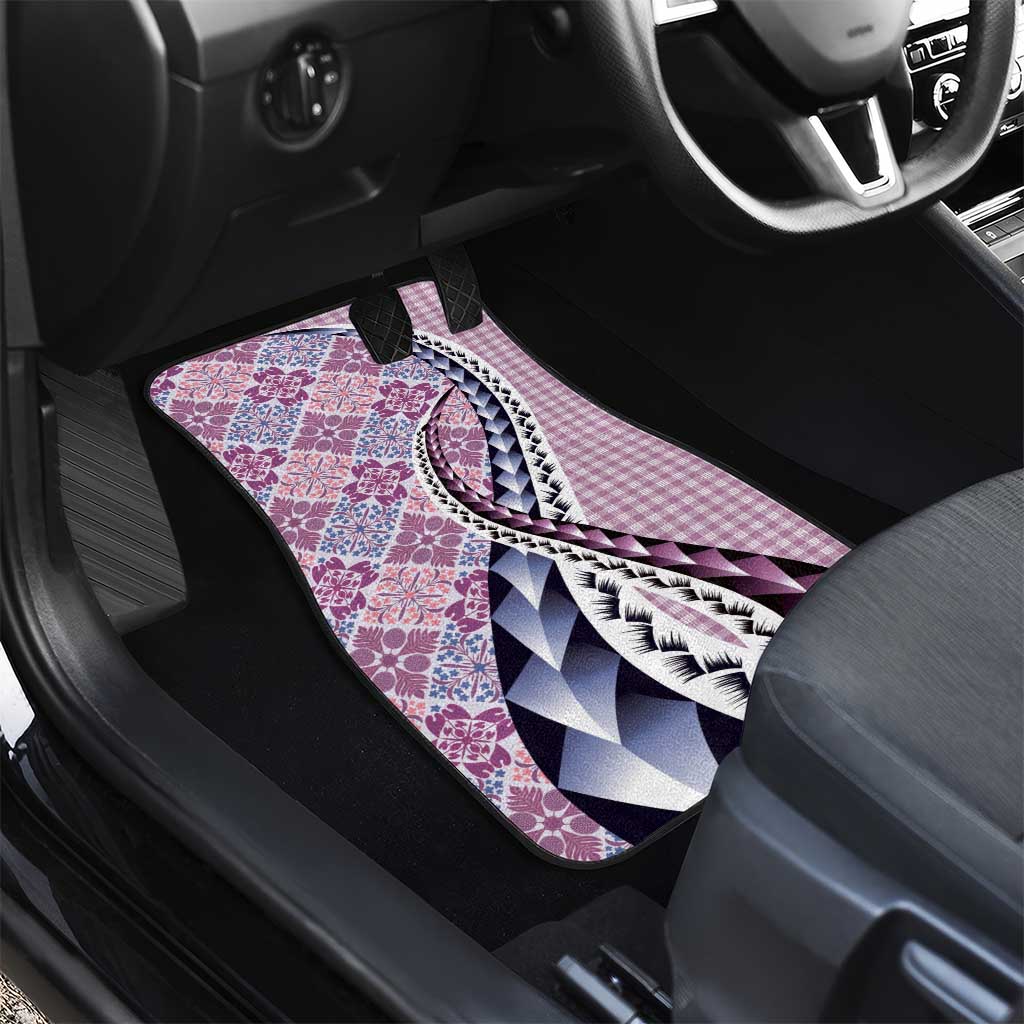 Aloha Vintage Palaka Floral Hawaiian Quilt Car Mats Akala Motif - Polynesian Pride