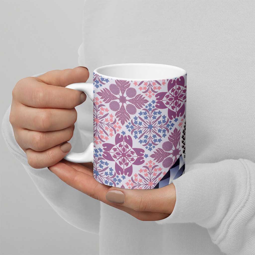 Aloha Vintage Palaka Floral Hawaiian Quilt Ceramic Mug Akala Motif - Polynesian Pride