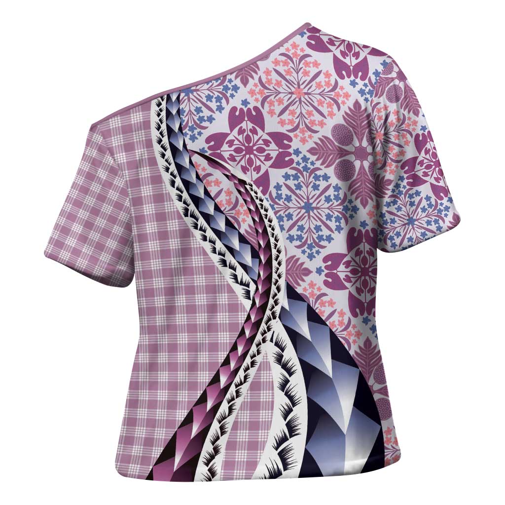 Aloha Vintage Palaka Floral Hawaiian Quilt Cross Shoulder Shirt Akala Motif LT9 - Polynesian Pride