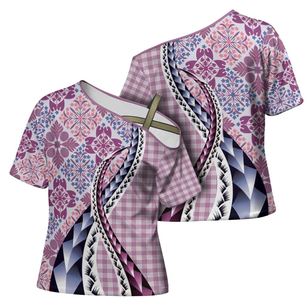 Aloha Vintage Palaka Floral Hawaiian Quilt Cross Shoulder Shirt Akala Motif LT9 - Polynesian Pride