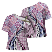 Aloha Vintage Palaka Floral Hawaiian Quilt Cross Shoulder Shirt Akala Motif LT9 - Polynesian Pride
