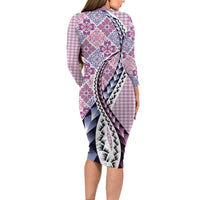 Aloha Vintage Palaka Floral Hawaiian Quilt Family Matching Long Sleeve Bodycon Dress and Hawaiian Shirt Akala Motif LT9 - Polynesian Pride