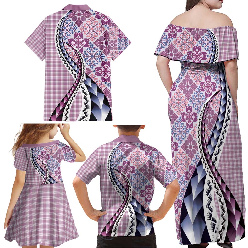 Aloha Vintage Palaka Floral Hawaiian Quilt Family Matching Off Shoulder Maxi Dress and Hawaiian Shirt Akala Motif LT9 - Polynesian Pride