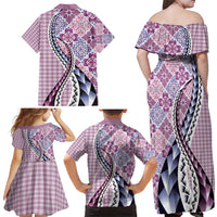 Aloha Vintage Palaka Floral Hawaiian Quilt Family Matching Off Shoulder Maxi Dress and Hawaiian Shirt Akala Motif LT9 - Polynesian Pride
