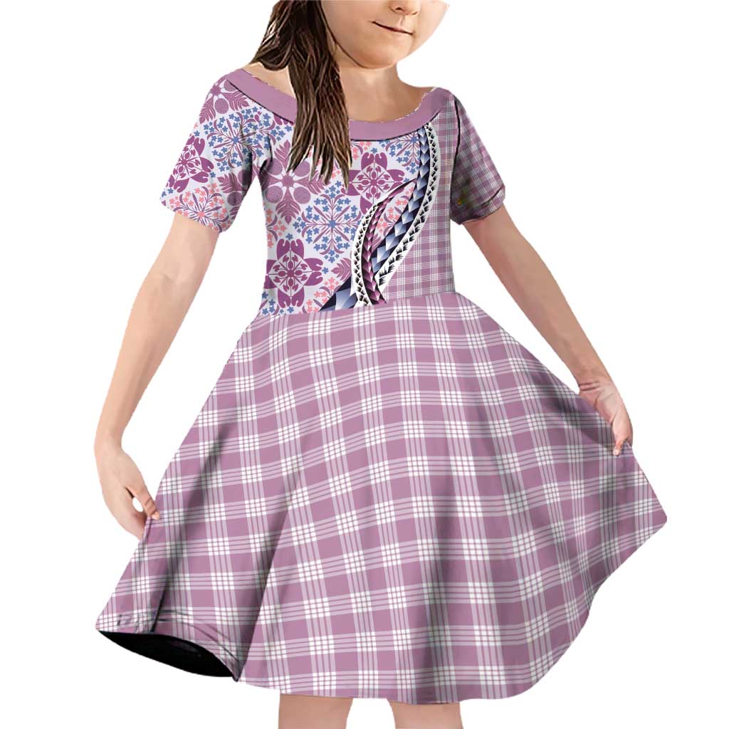 Aloha Vintage Palaka Floral Hawaiian Quilt Family Matching Off Shoulder Short Dress and Hawaiian Shirt Akala Motif LT9 Daughter's Dress Pink - Polynesian Pride